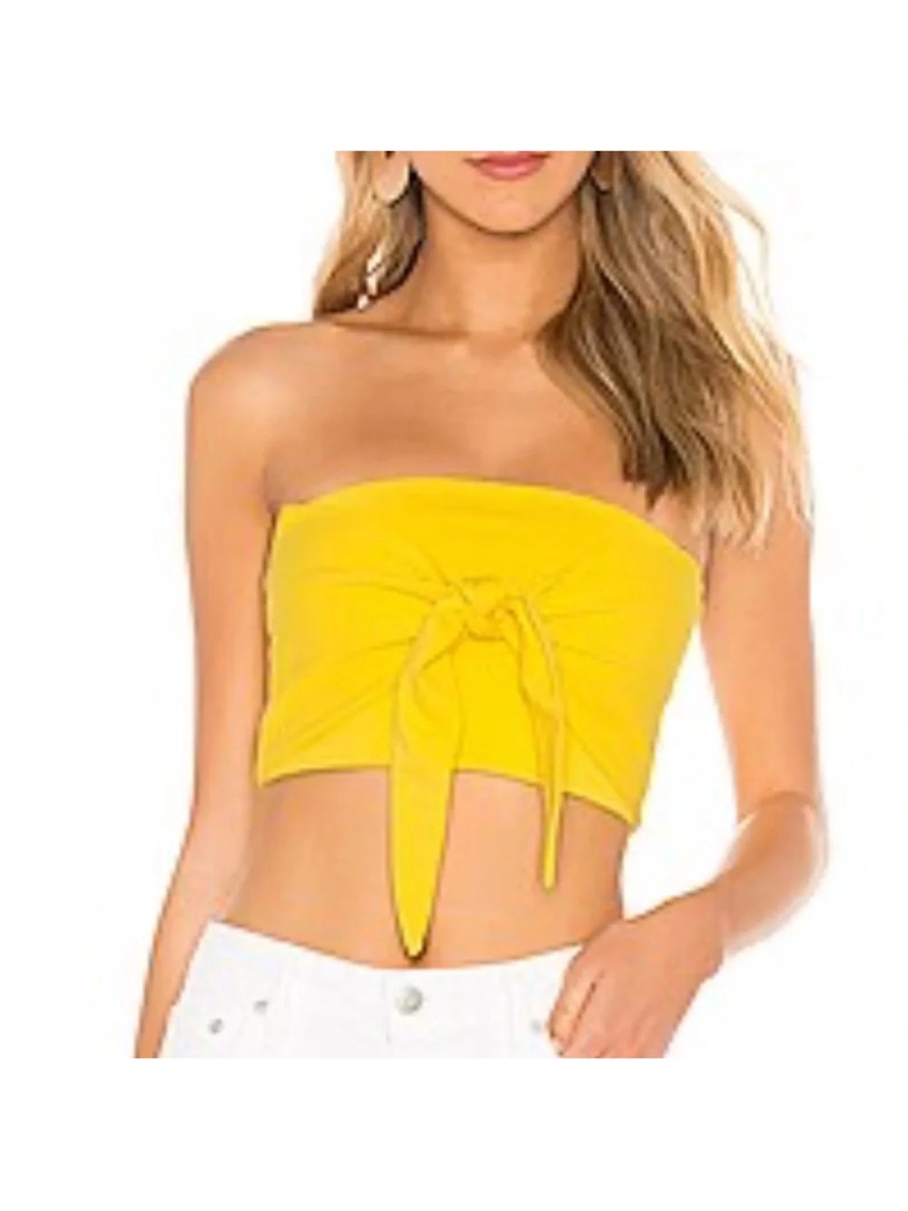 superdown Yellow Strapless Tie-Front Crop Top